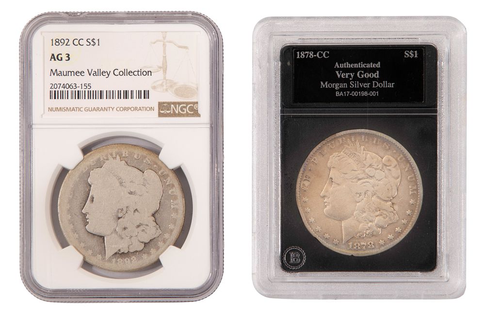 Lot 490: 1878-CC and 1892-CC Morgan $1