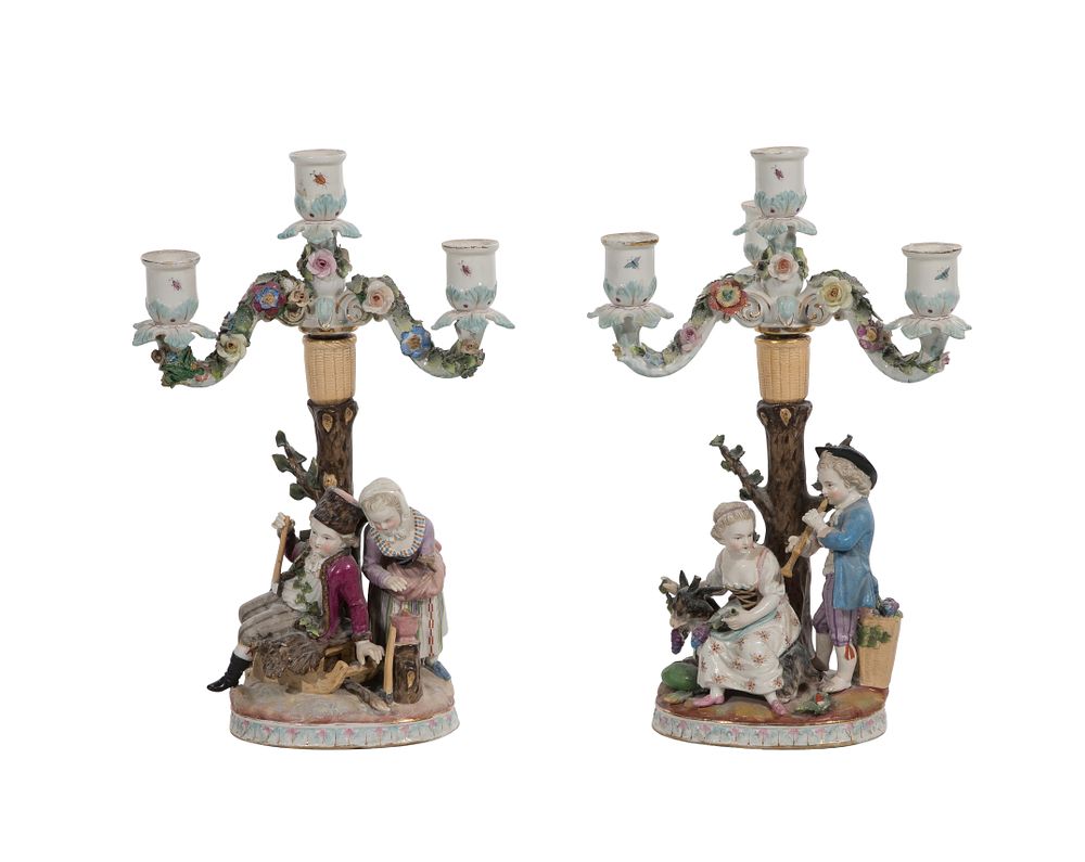 Lot 306: Sitzendorf Figural Porcelain Candelabras