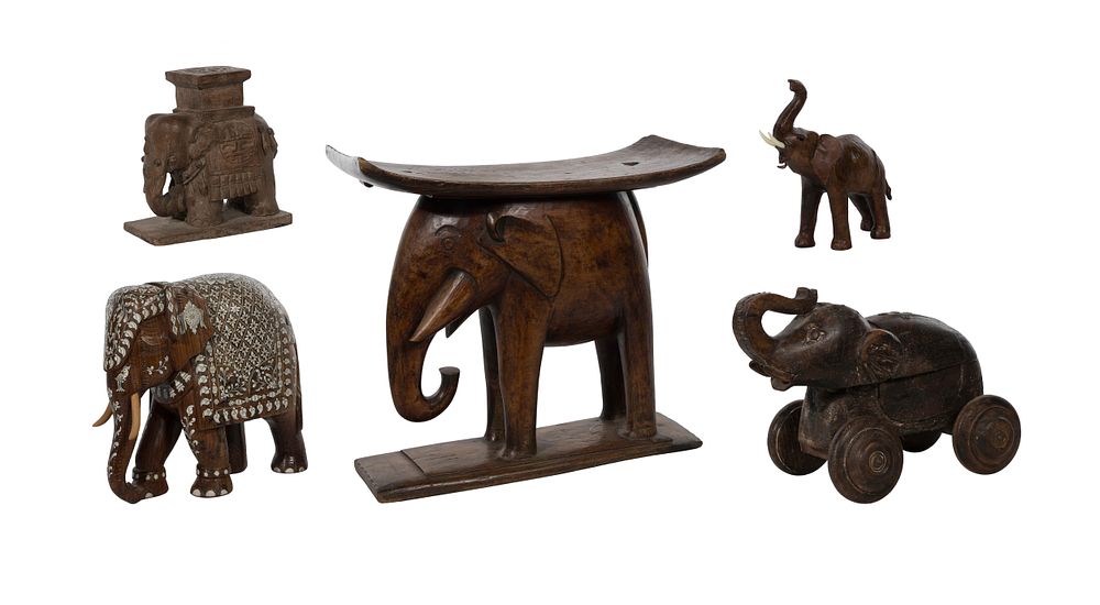 Lot 344: Carved Wood Elephant Decorative Assortment