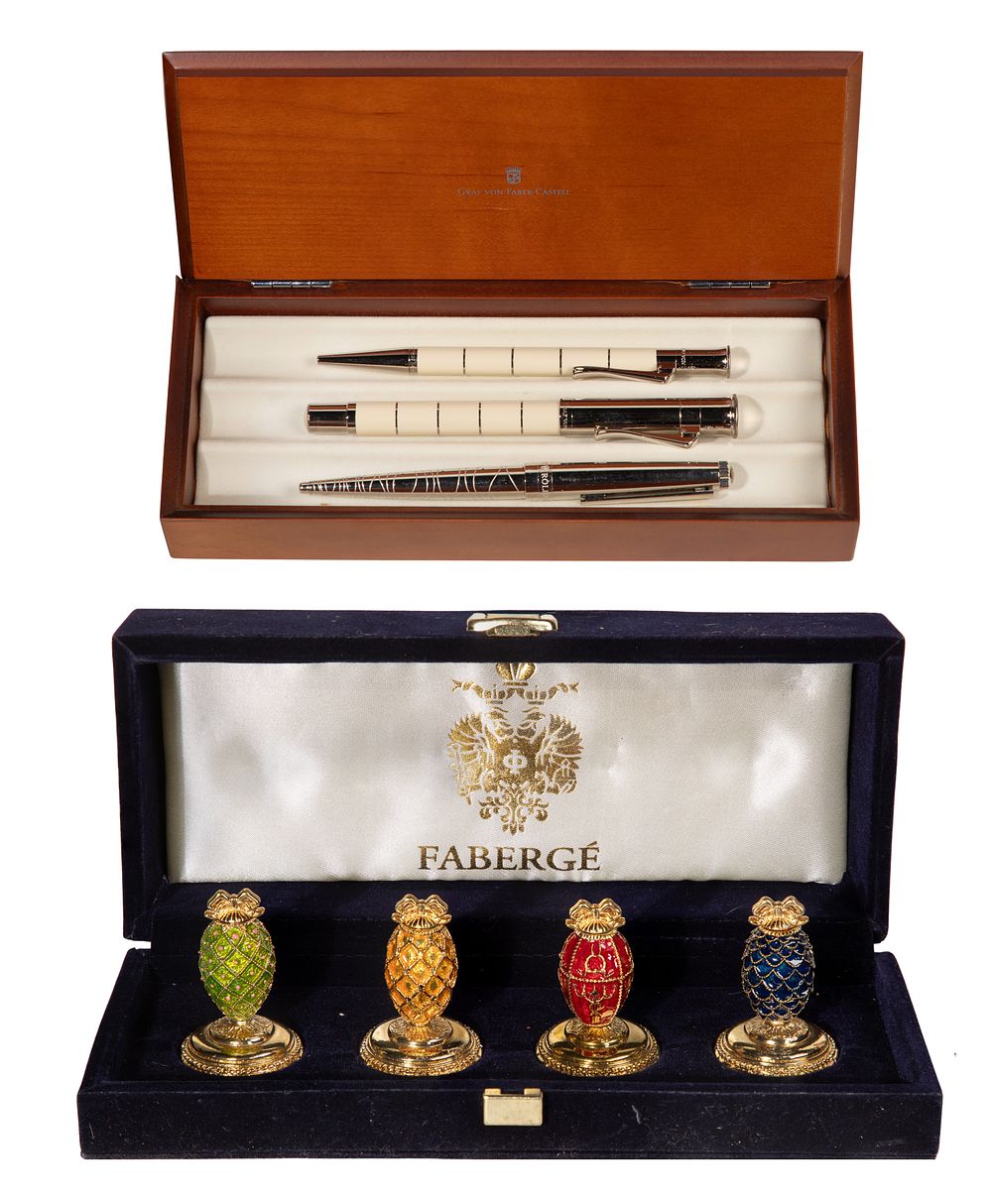 Lot 368: Faberge Card Holders And Graf Von Castell Pens