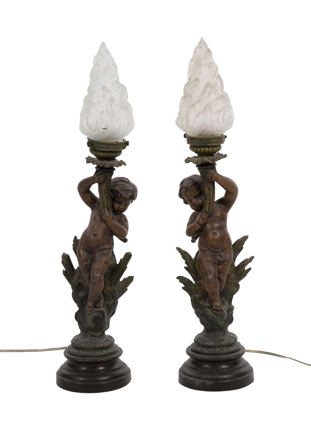 Lot 380: French Painted Putti Lamps
