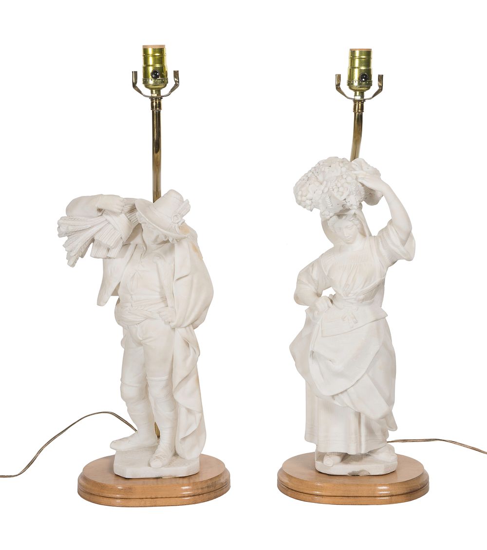 Lot 386: Alabaster Figural Table Lamps