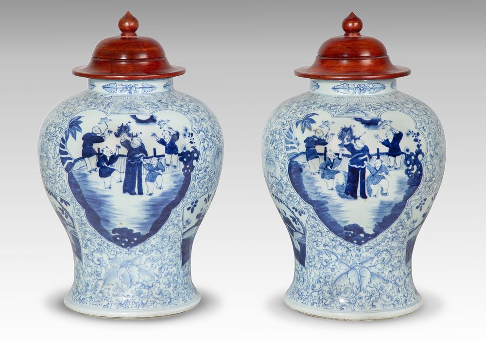 Lot 431: Chinese Blue and White Porcelain Baluster Jars