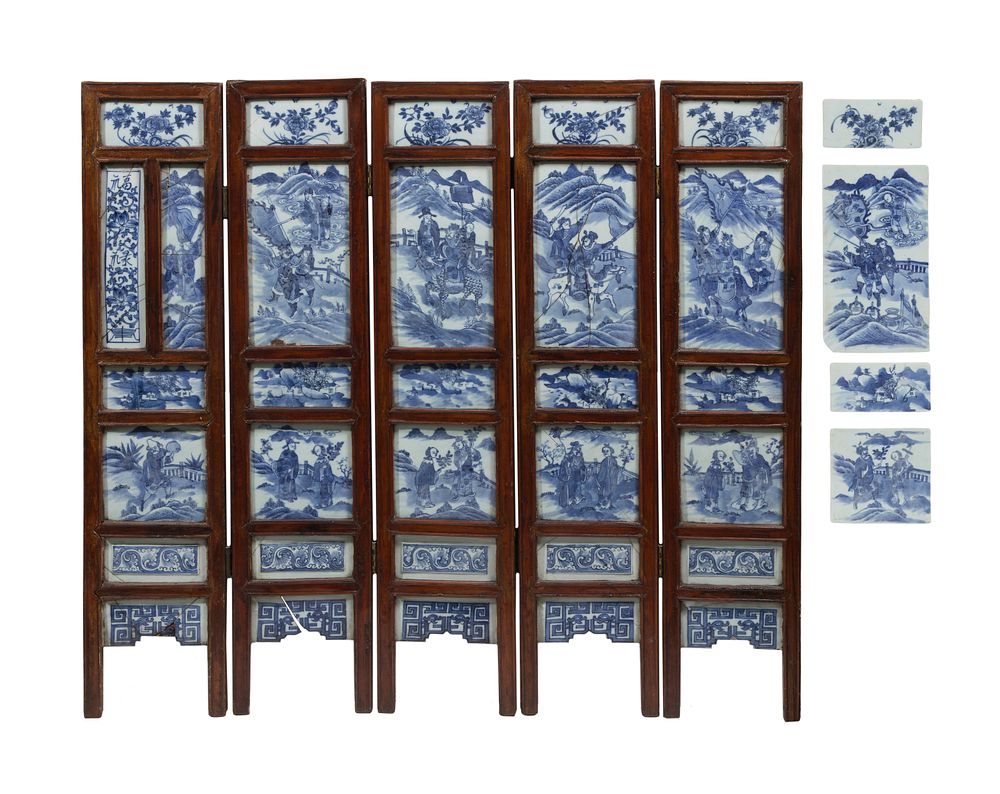 Lot 445: Chinese Five-Panel Tiled Screen