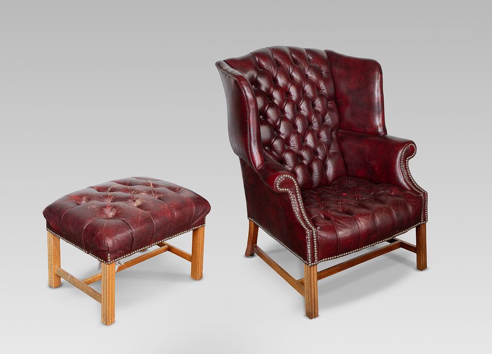 Lot 461: Tufted Leather Armchair and Ottoman