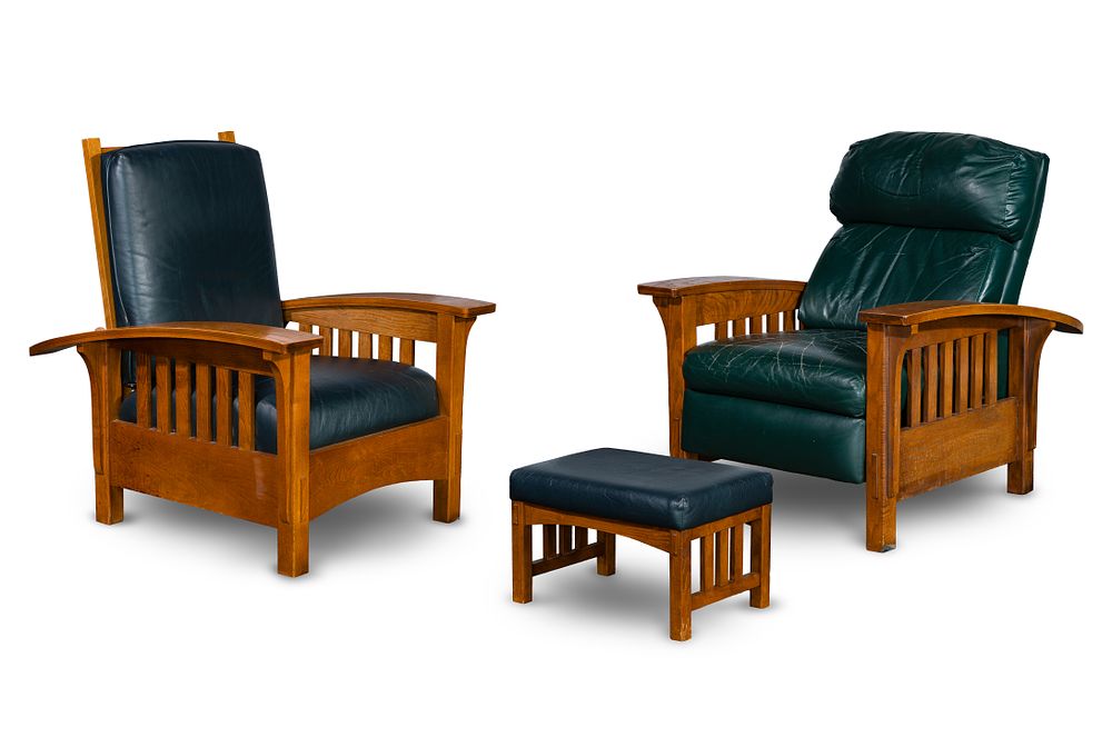 Lot 464: Sam Moore Furniture Mission Style Armchairs and Ottoman