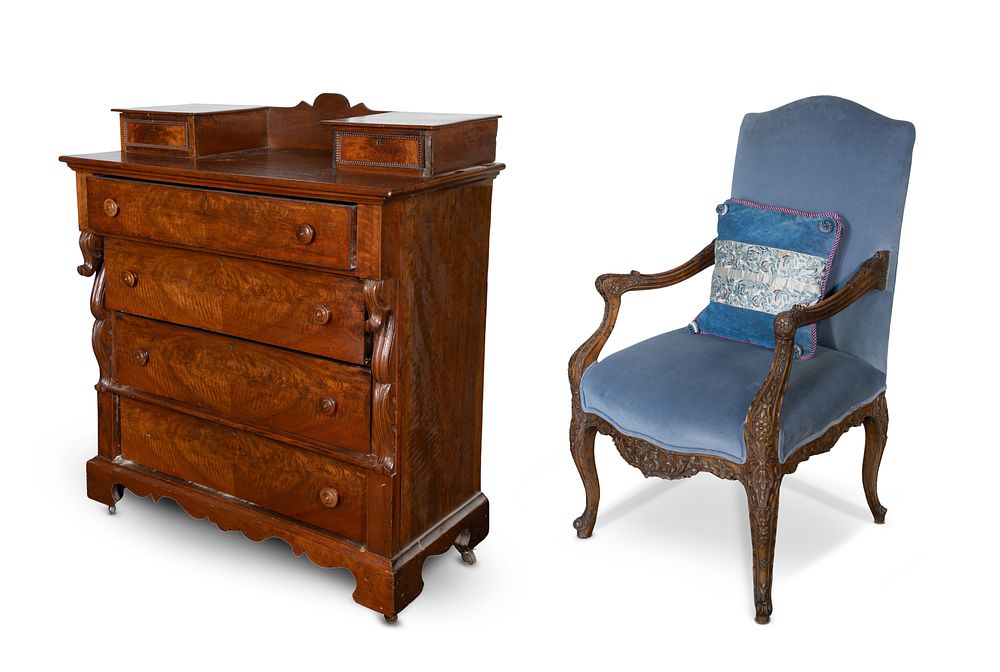 Lot 470: Chest of Drawers and Armchair