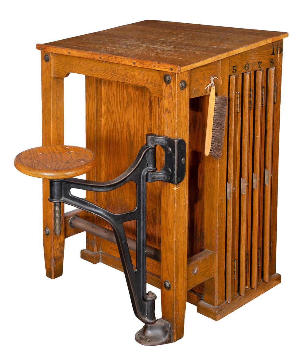 Lot 472: Oak Drafting Table with Attached Swivel Chair