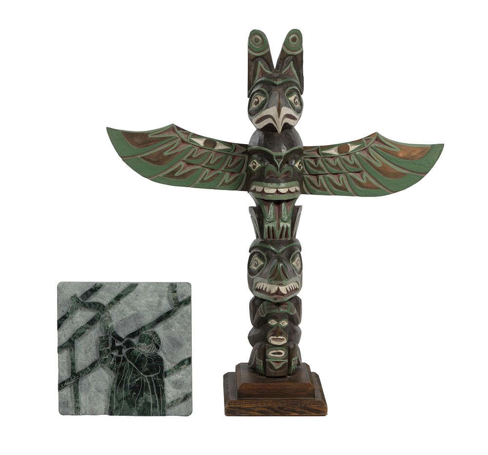 Lot 485: Carved Plaque and Totem Pole