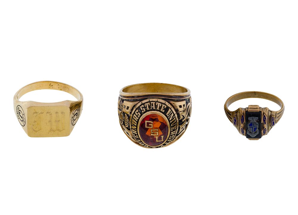Lot 574: 10k Yellow Gold School and Signet Ring Assortment