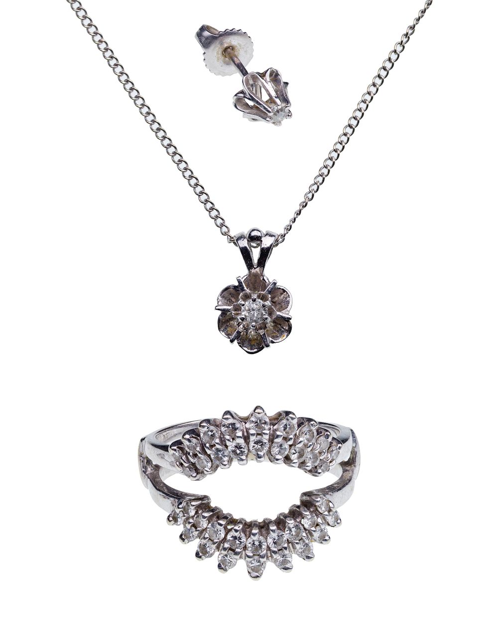 Lot 575: 14k White Gold and Diamond Jewelry Assortment