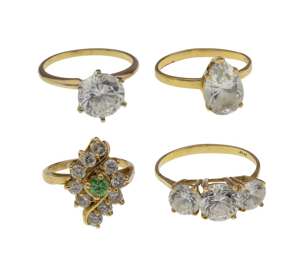 Lot 576: 14k Yellow Gold and Cubic Zirconia Ring Assortment