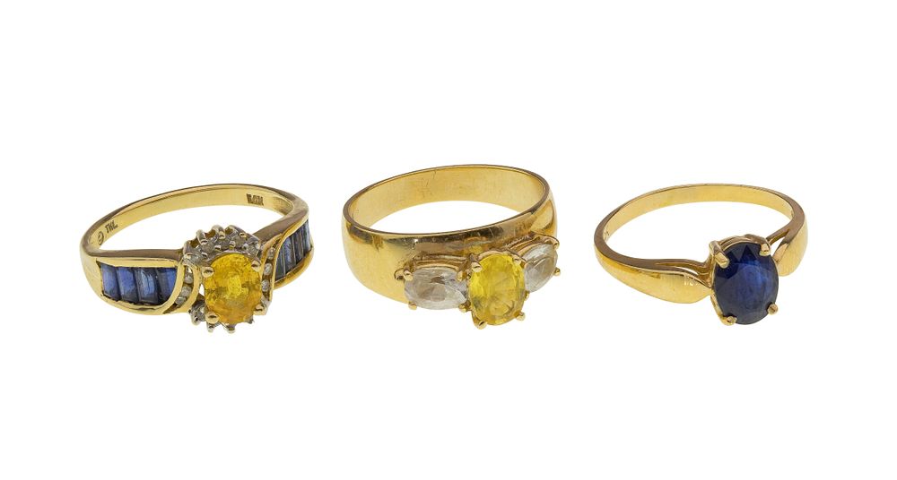 Lot 583: 14k Yellow Gold, Sapphire and Diamond Ring Assortment