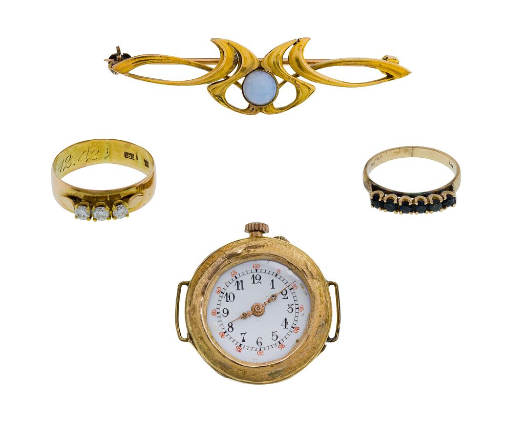 Lot 589: 14k Yellow Gold Jewelry and Wristwatch Assortment