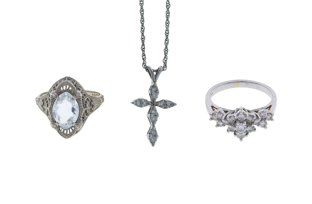 Lot 593: 14k White Gold and Gemstone Assortment