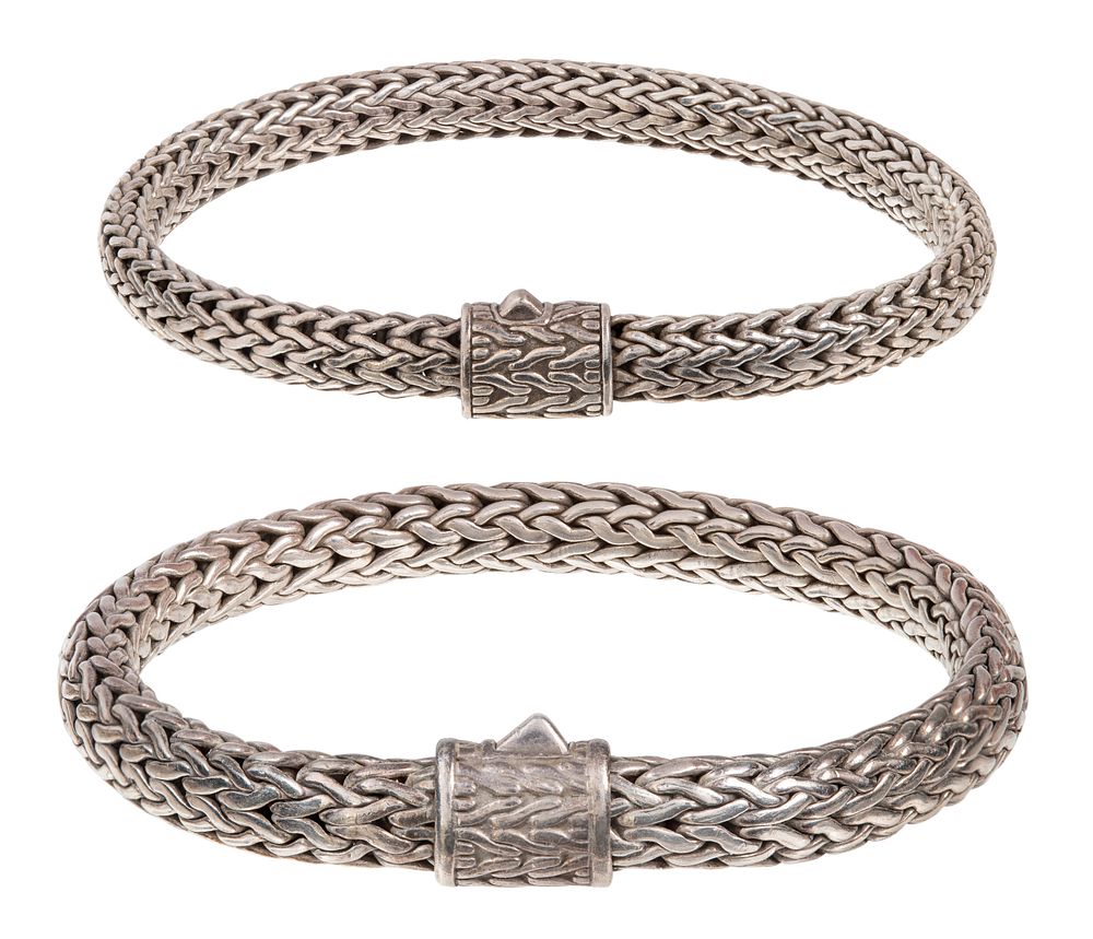 Lot 600: John Hardy Sterling Silver Wheat Woven Bracelets