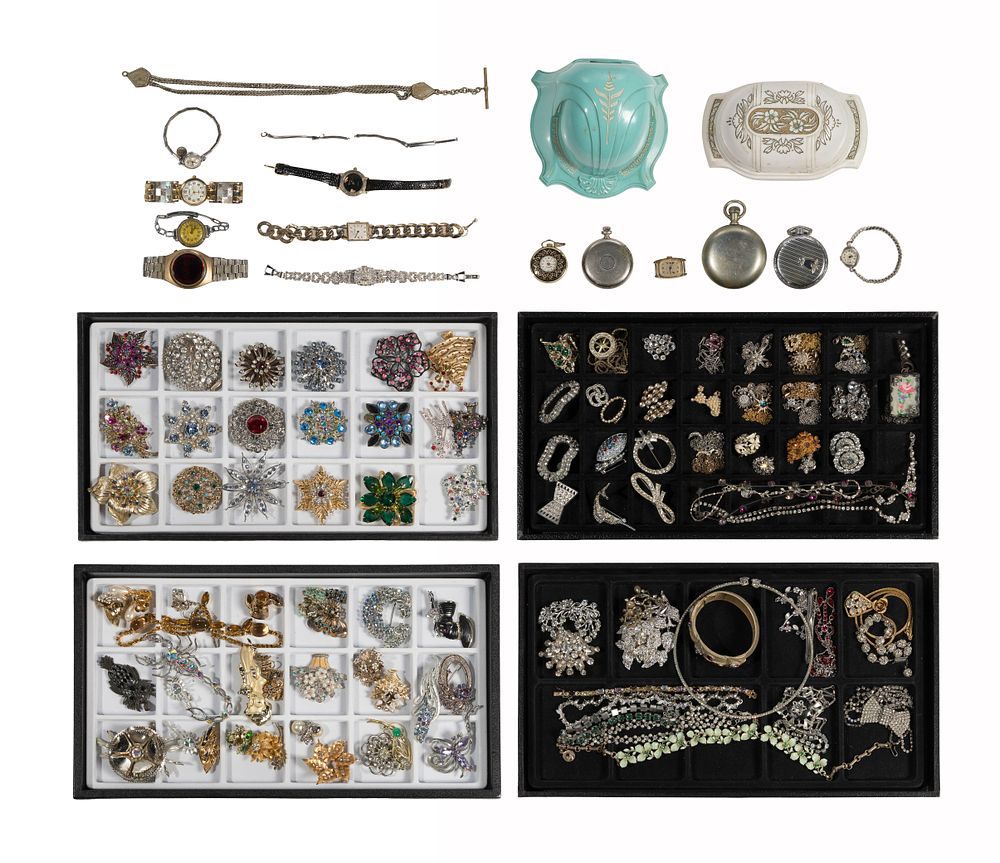 Lot 603: Rhinestone Jewelry and Watch Assortment