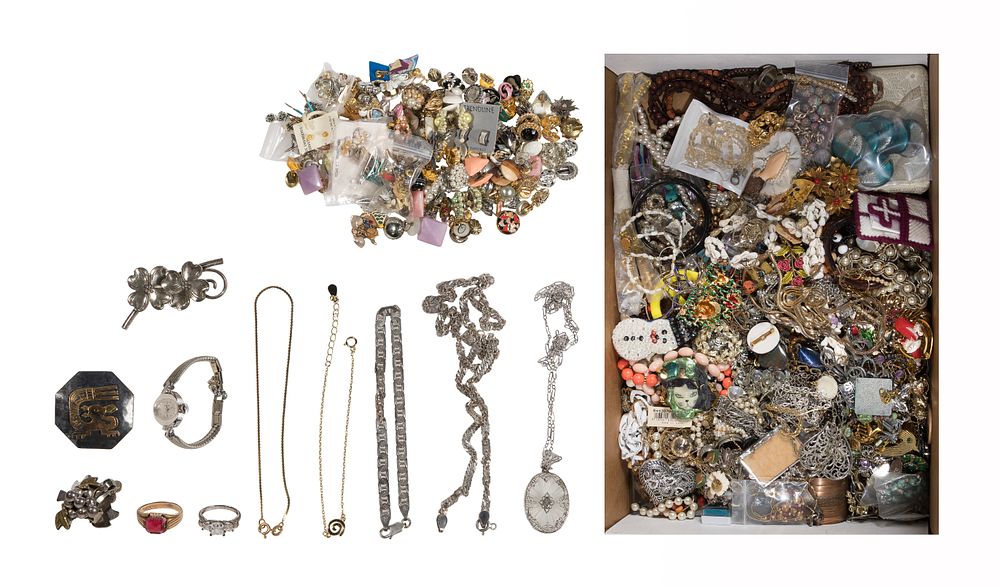 Lot 613: Gold, Sterling Silver and Costume Jewelry Assortment