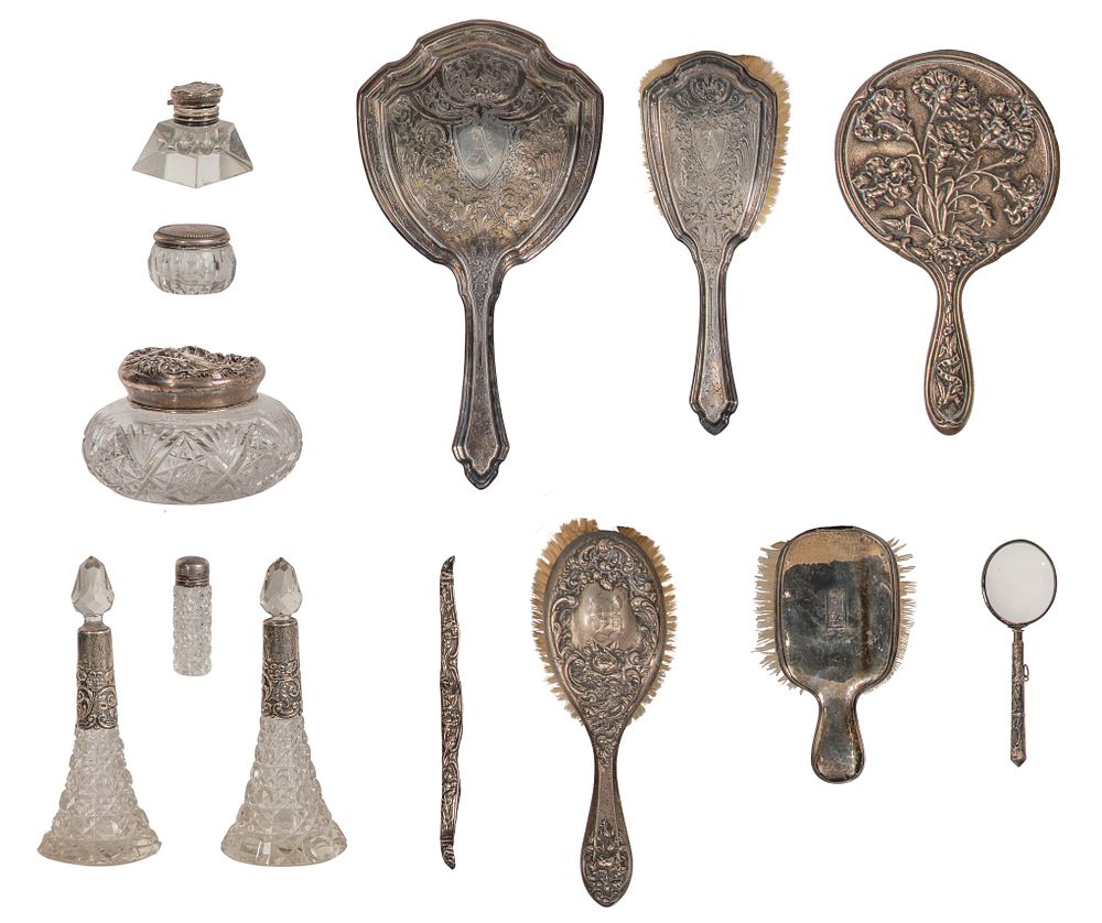 Lot 621: Sterling Silver and Silverplate Vanity Object Assortment