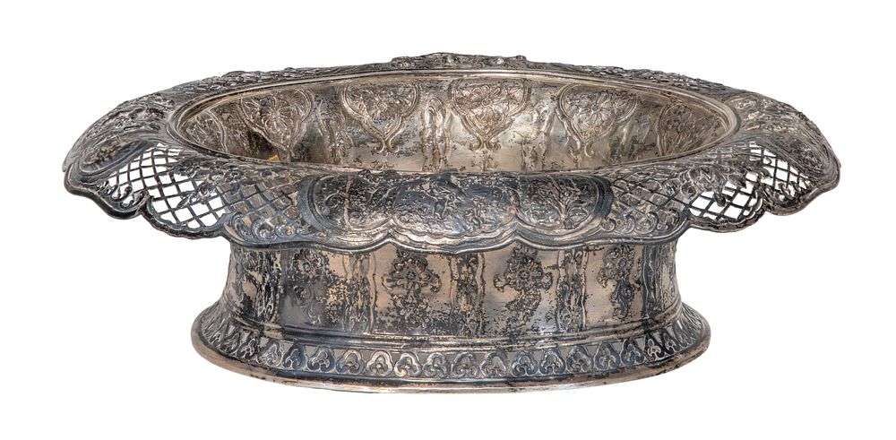 Lot 668: Germany Sterling Silver Pierced Rim Repousse Bowl