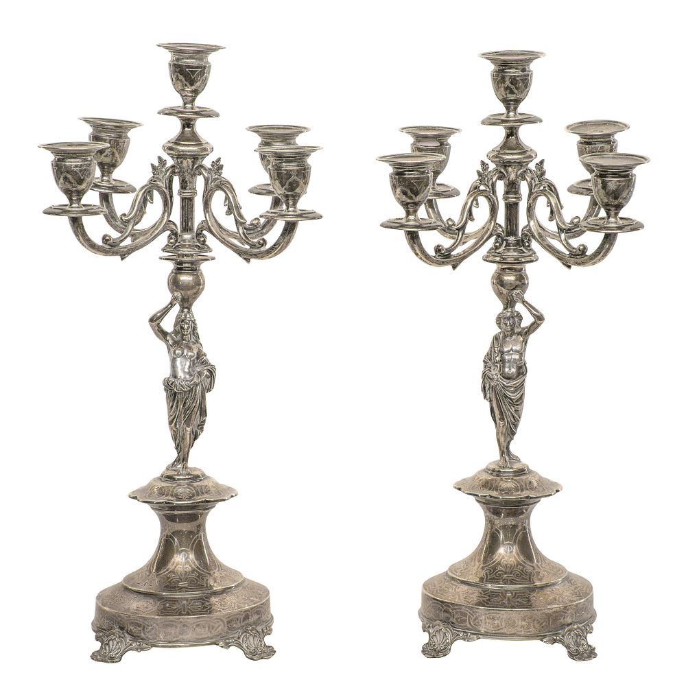 Lot 673: European Silver (800) Candelabras