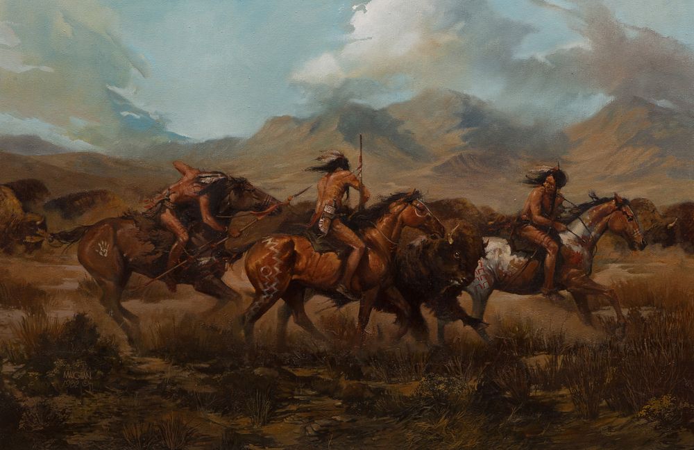 Lot 127: William Maughan (American, b.1946) 'The Robe Hunters' Oil on Canvas