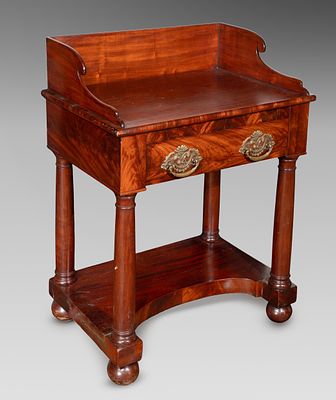 American Empire Mahogany Wash Stand Having a curvilinear back splash, a dovetailed drawer 