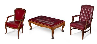 Leather Furniture Assortment (3) items including a Gainsborough style armchair and a 44 x 