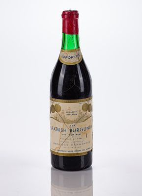 1959 Spanish Burgundy Bottled by Bodegas Hernandez, imported by Armanetti Liquors in a thin 