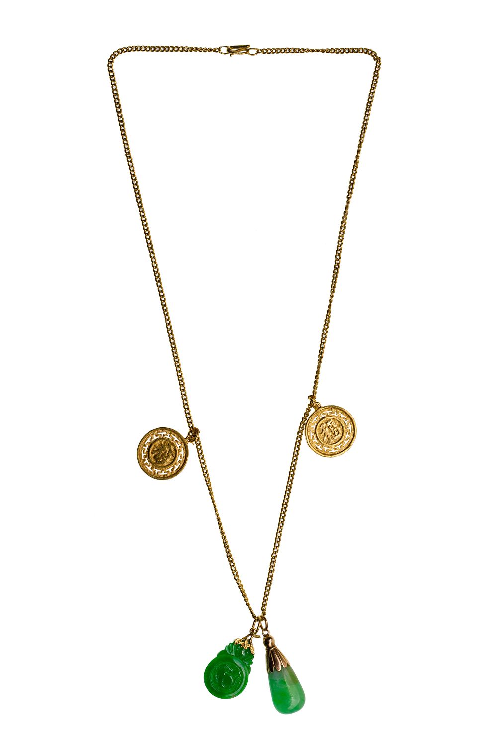 Lot 448: 22k Yellow Gold and Jadeite Jade Necklace