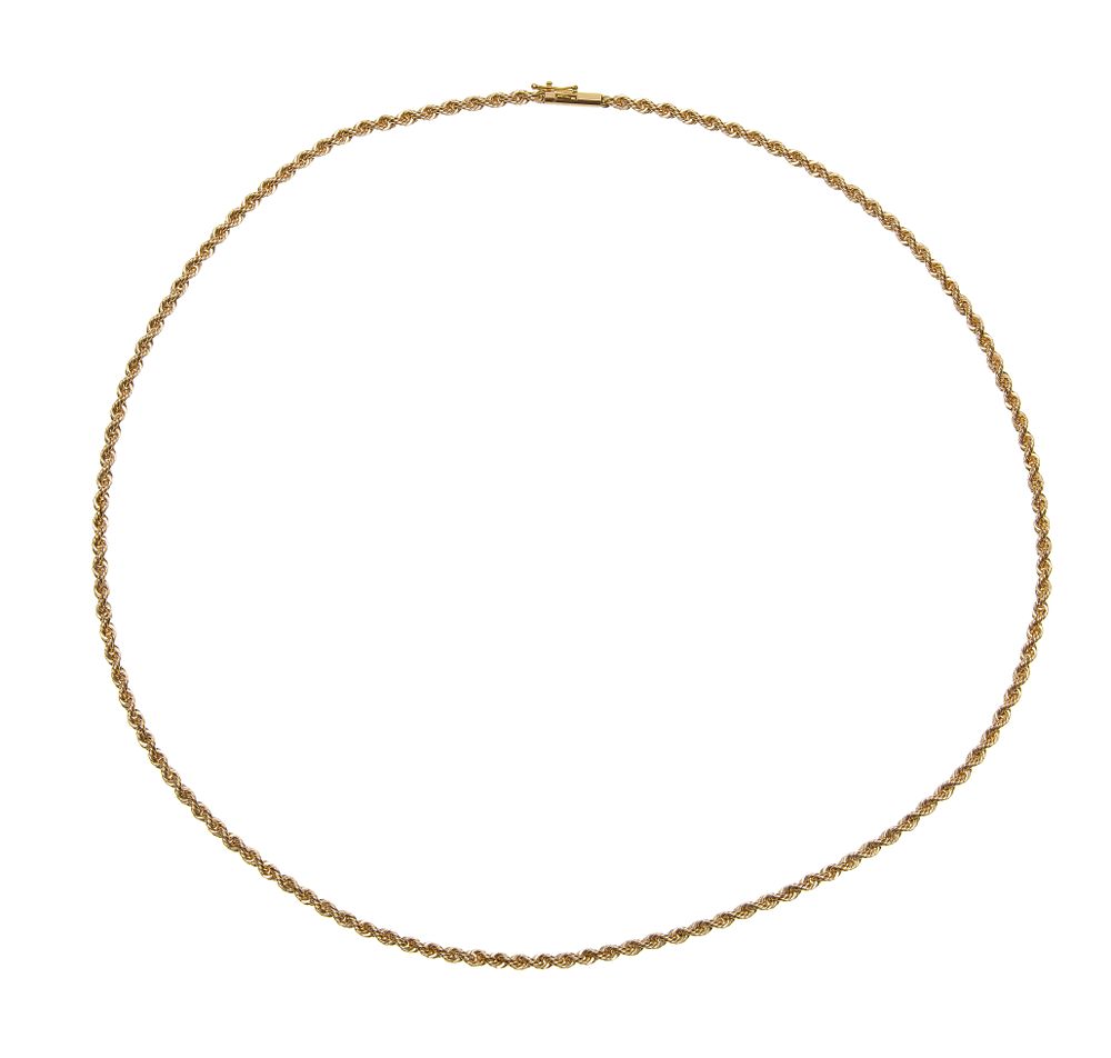 Lot 453: 14k Yellow Gold Twisted Rope Necklace