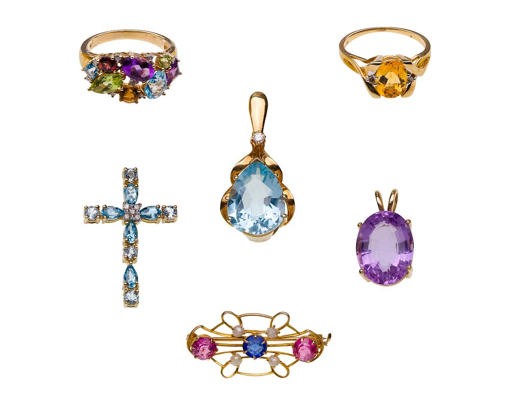 Lot 459: 14k and 10k Yellow Gold and Gemstone Jewelry Assortment