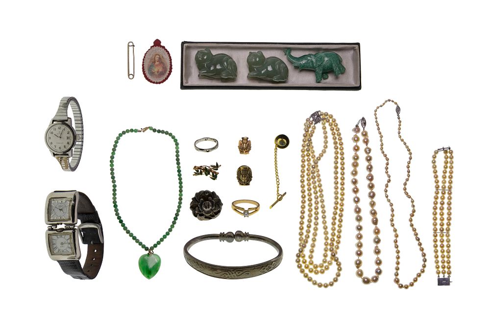 Lot 472: Gold, Silver and Costume Jewelry and Wristwatch Assortment