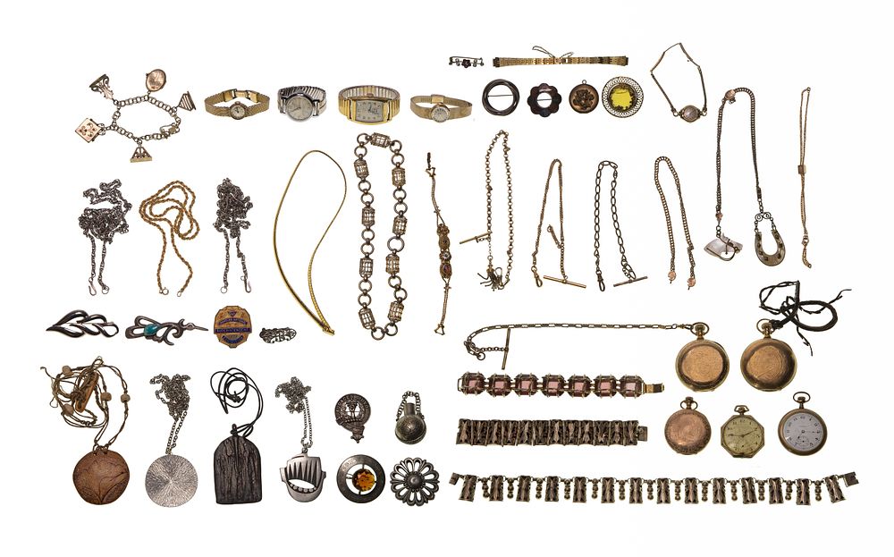 Lot 473: Gold, Silver and Costume Jewelry and Watch Assortment