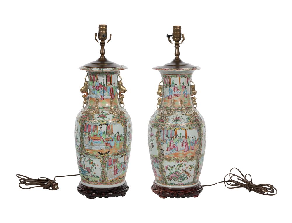 Lot 254: Chinese Famille Rose Porcelain Urn Lamps