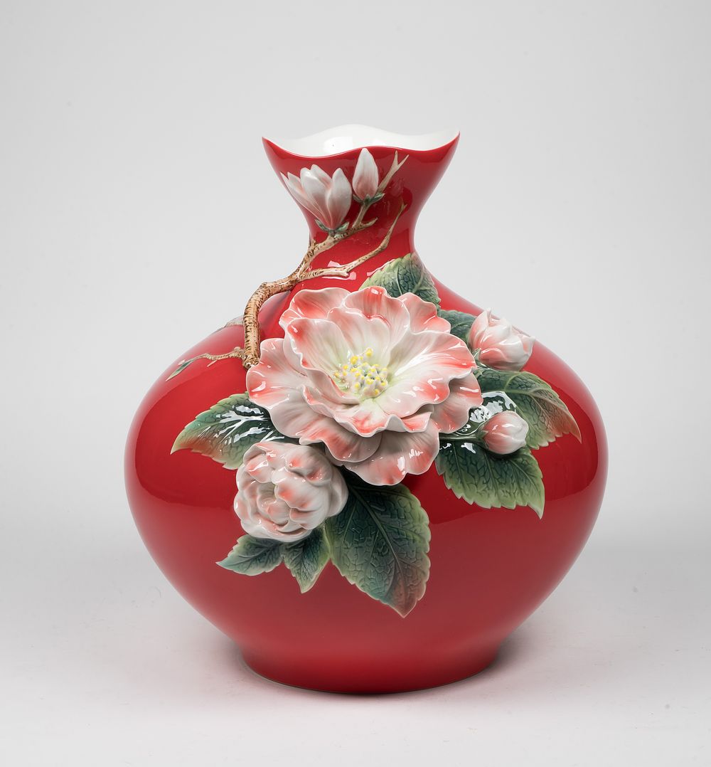 Lot 266: Franz Collection Magnolia & Chinese Flowering Crabapple Porcelain Vase