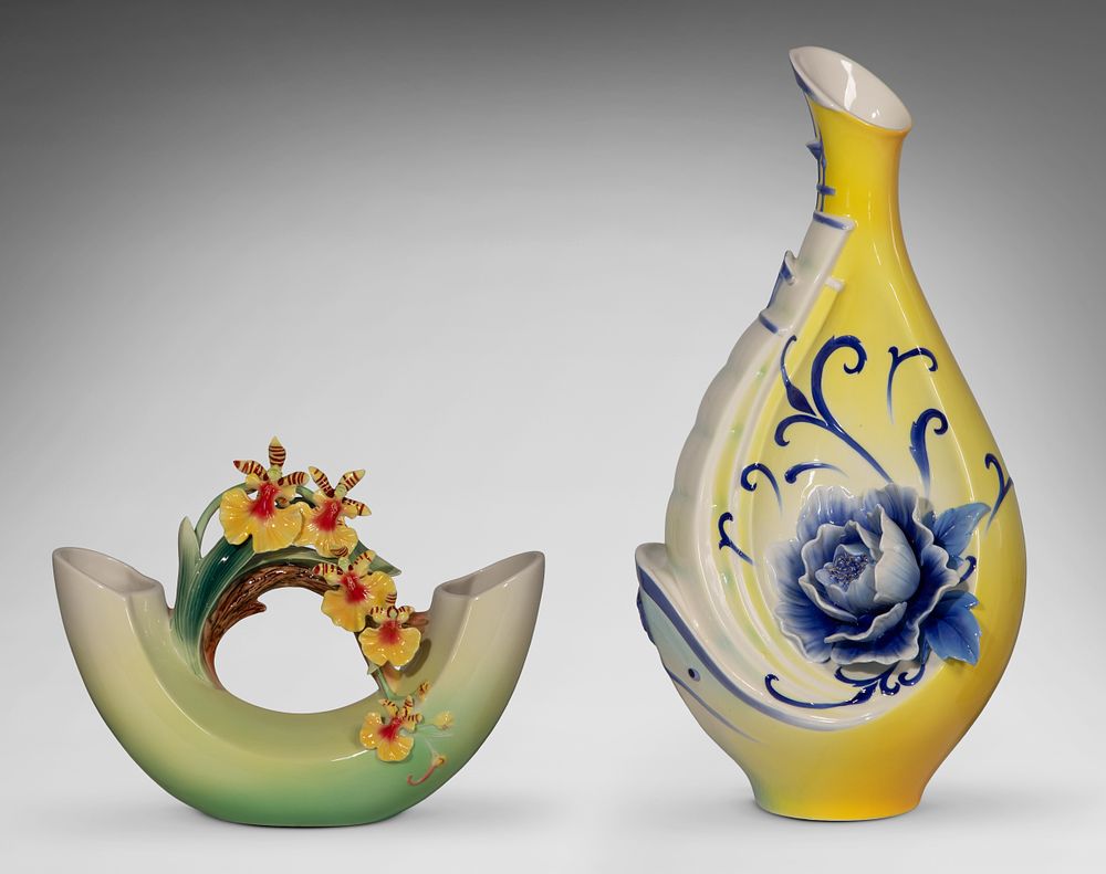 Lot 269: Franz Collection Sail of Fame and Dancing Doll Porcelain Vases