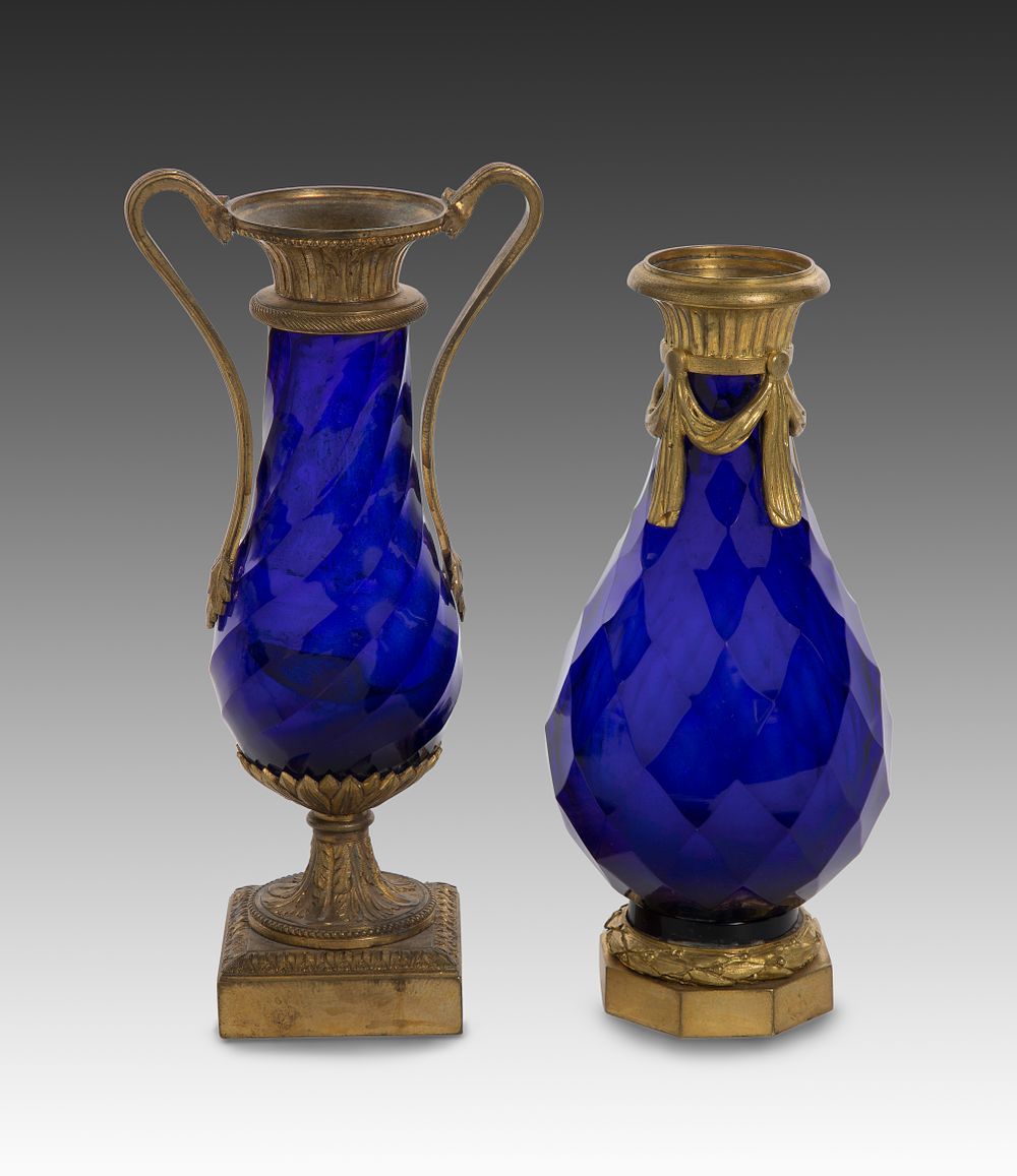 Lot 275: Ormolu Mounted Cobalt Glass Vases