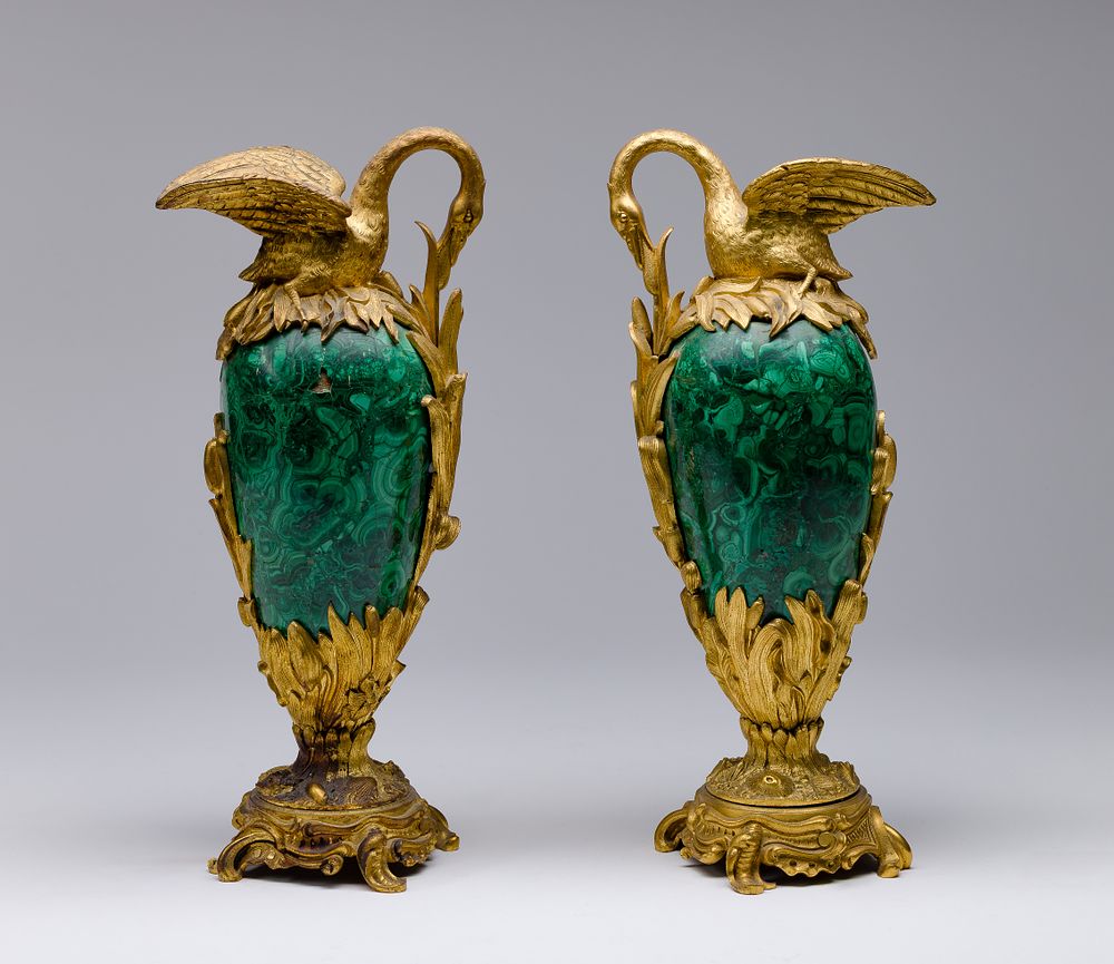 Lot 312: Malachite Ormolu Faux Ewers