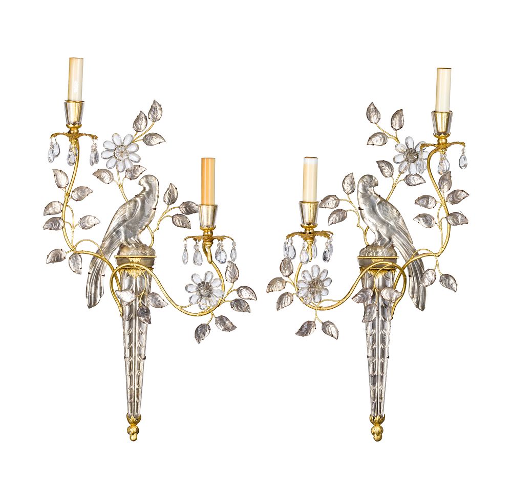 Lot 315: Maison Bagues Style Crystal Wall Sconces