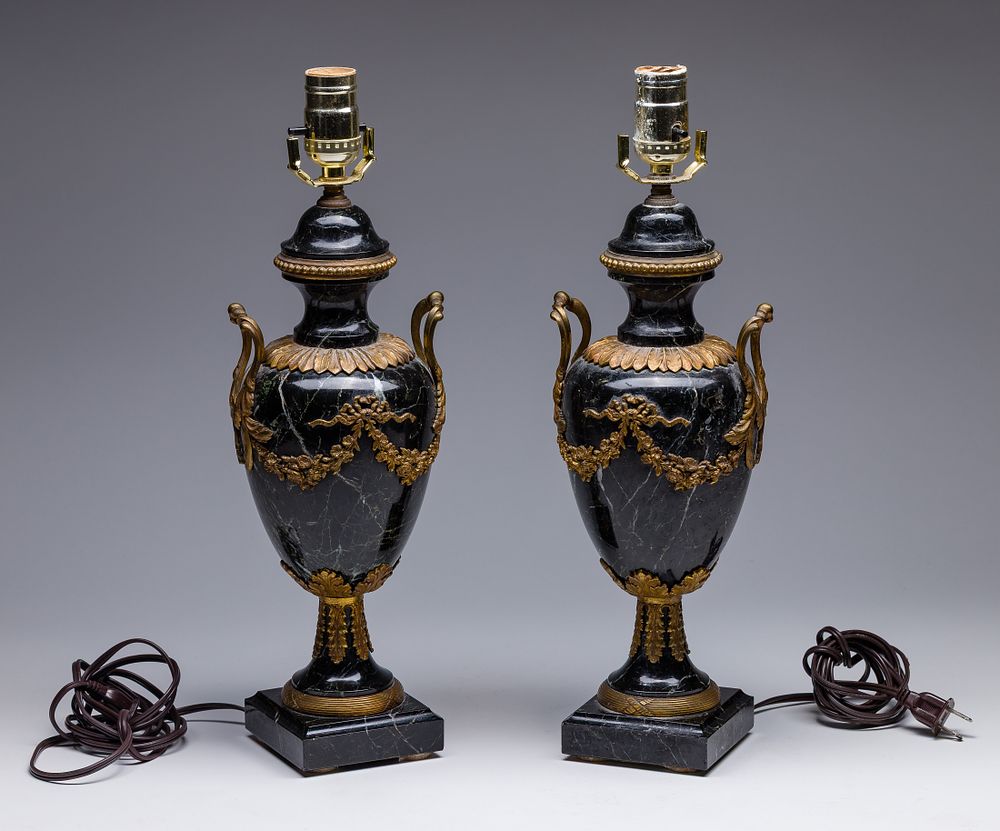 Lot 316: French Ormolu and Verde Antico Marble Lamps