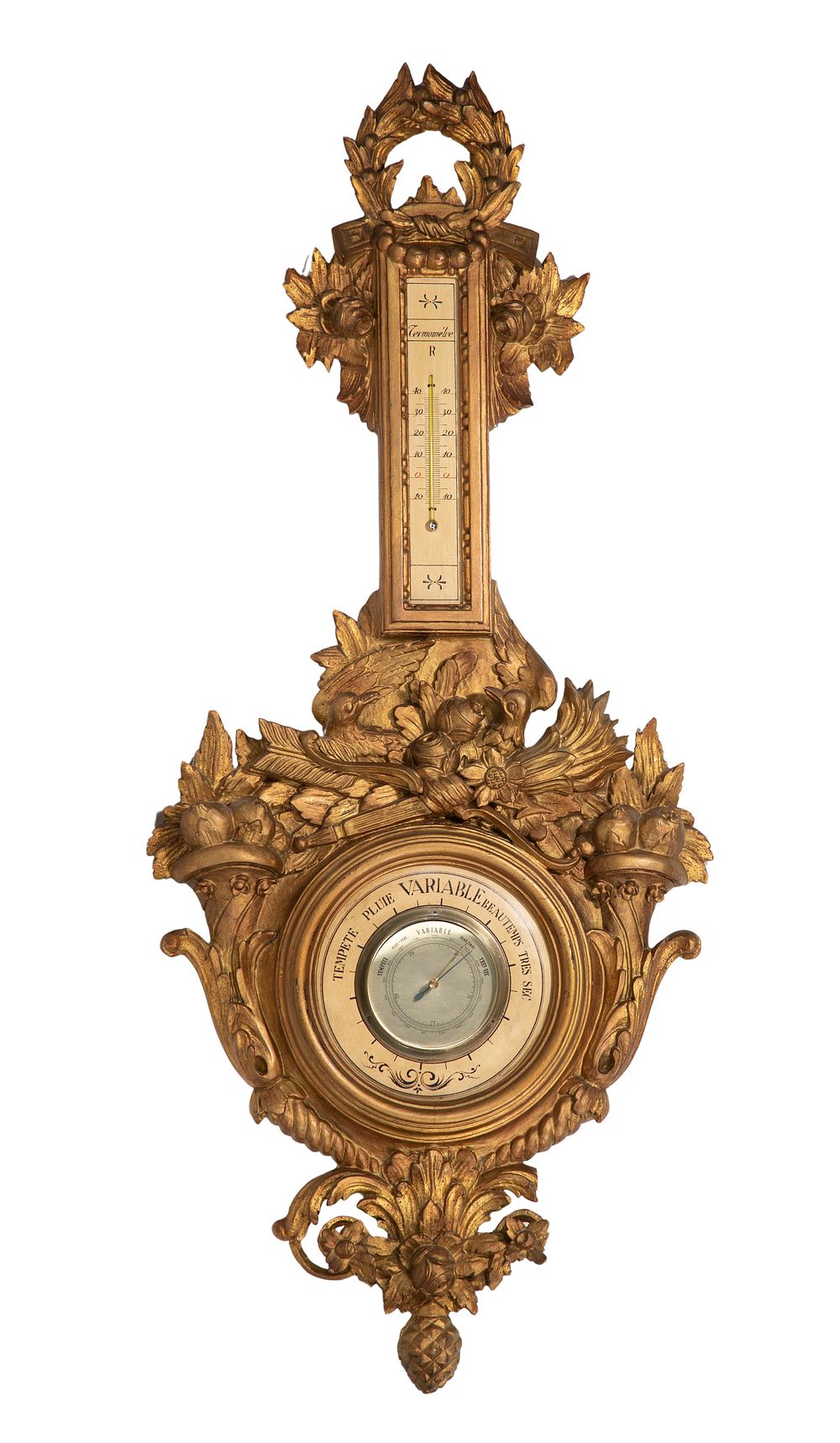 Lot 320: Louis XVI Style Carved Giltwood Thermo-Barometer
