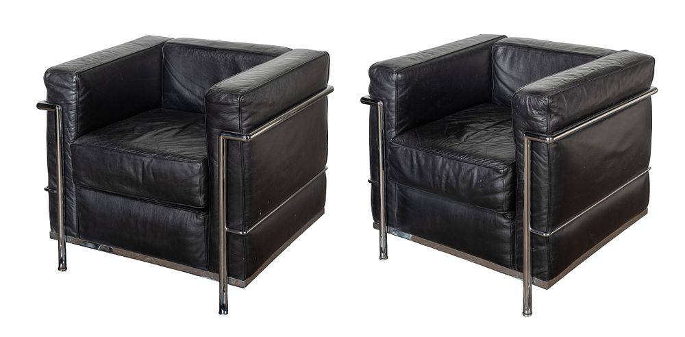 Lot 331: Le Corbusier L2 Style Chrome and Leather Armchairs