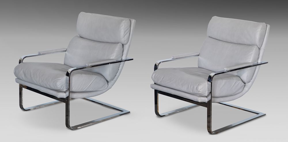 Lot 332: Chrome and Leather Armchairs