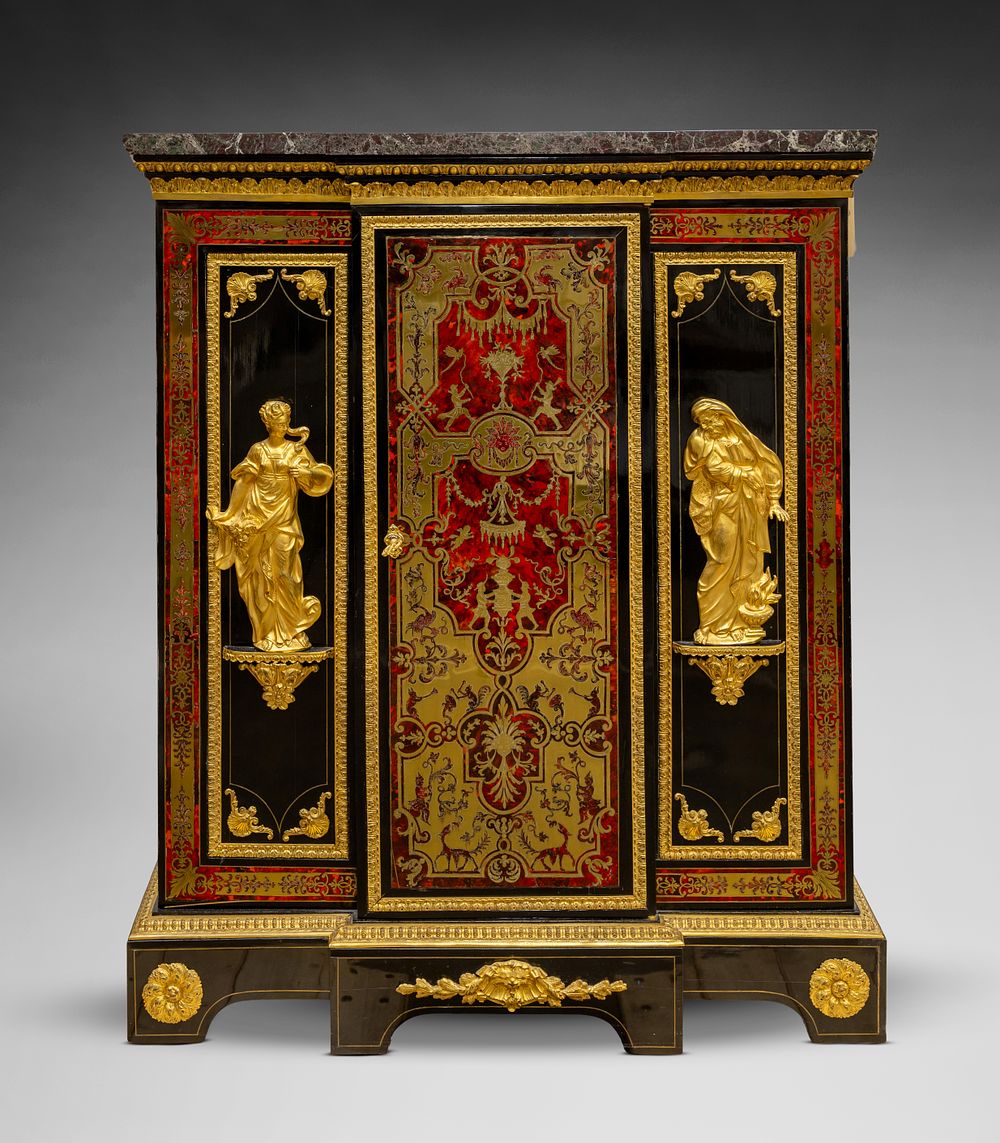 Lot 341: French Boulle Marble Top Breakfront Cabinet