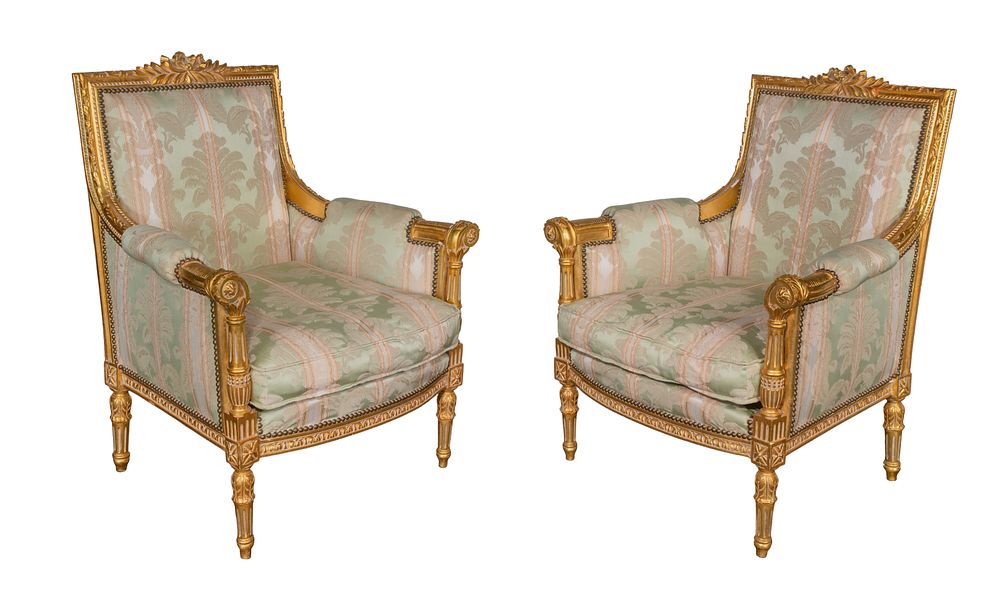 Lot 346: Louis XVI Style Giltwood Armchairs