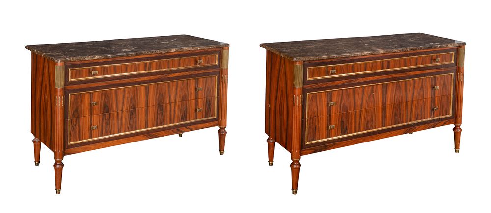 Lot 350: Decorative Crafts Inc. Louis XVI Style Marble Top Mahogany Sideboards