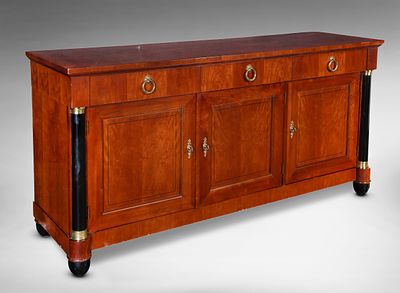 Baker Furniture - Baker French Empire Style Sideboard Having cherry veneers, black columns, loose 