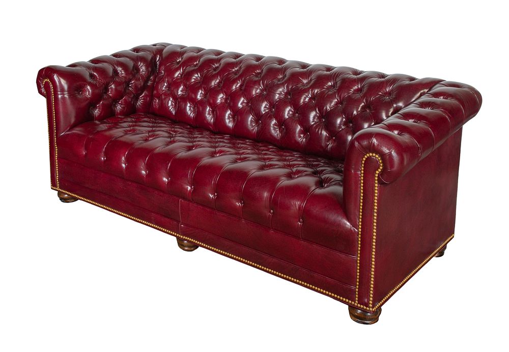 Lot 352: Chesterfield Tufted Leather Sofa
