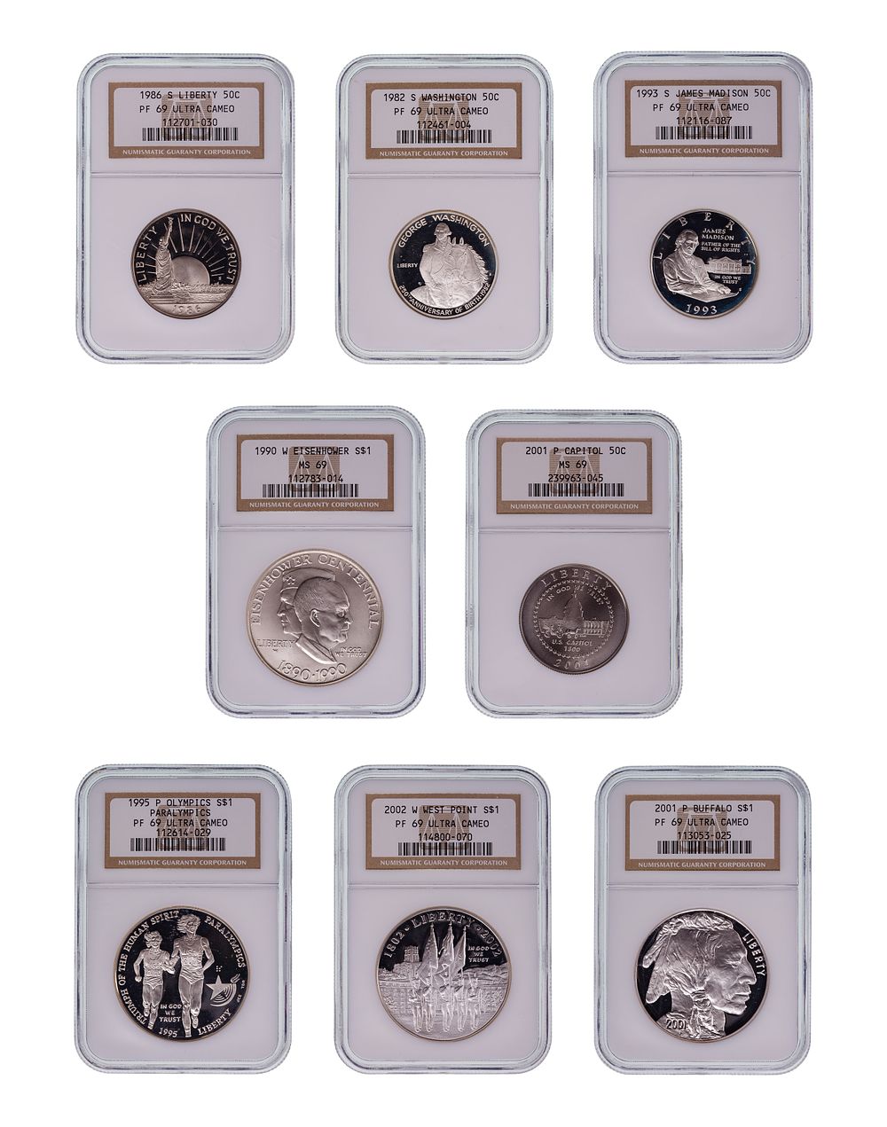 Lot 392: 50c and $1 PF-69 NGC Assortment